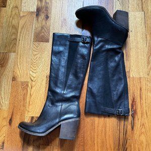 Lucky Brand knee high black leather wide calf boots, size 11